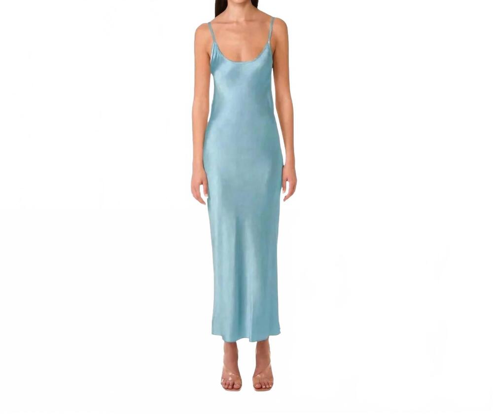 NEW MOTHER OF ALL kelly stretch silk slip dress in smoky light blue